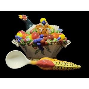 FITZ & FLOYD VENEZIA PHEASANT Soup TUREEN Ladle NEW with Box